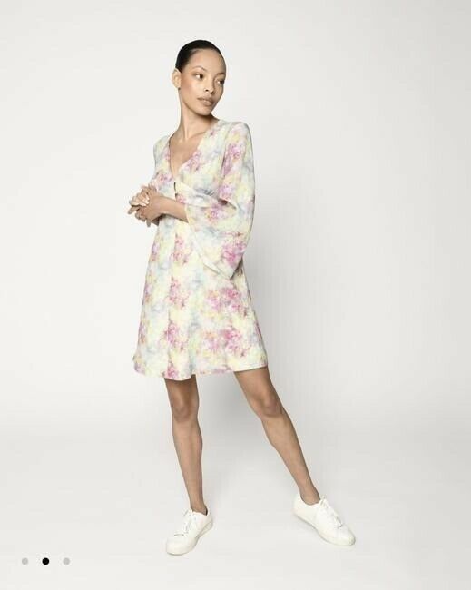 Nicole Miller Multicolor New Opal Dye Bell Sleeve Msrp Short Casual Dress