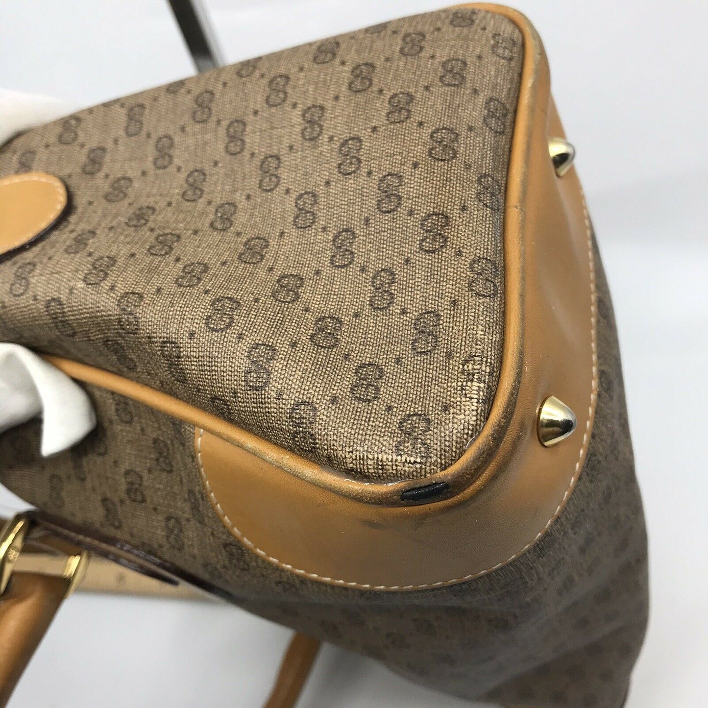 GUCCI Vintage Boston Bag Brown Coated Canvas