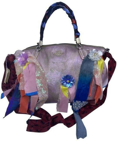 Coach shoulder bag w hand shoulder customized by me w applique purple gold tote
