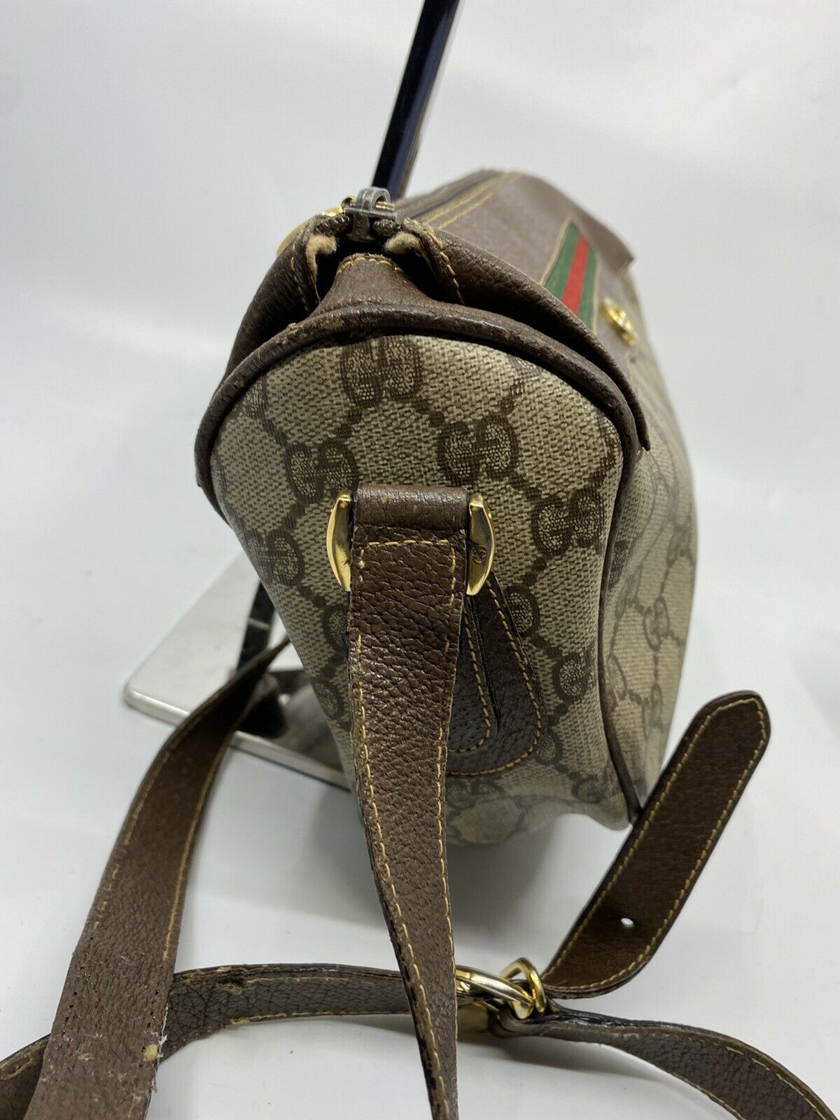 GUCCI Vintage Brown Monogram Shoulder Bag