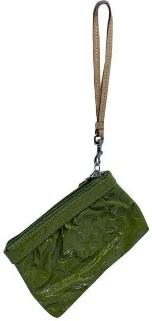 coach textured green patent leather wristlet
