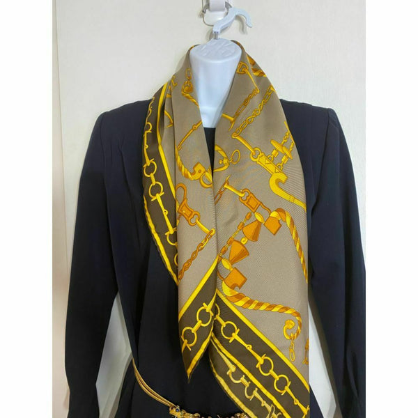 GUCCI Silk Scarf Gray Yellow Brown Msrp 550