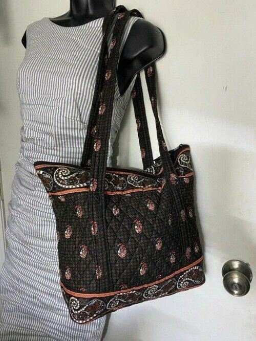 Vera Bradley Large Quilted Gray Tan White Shoulder Bag