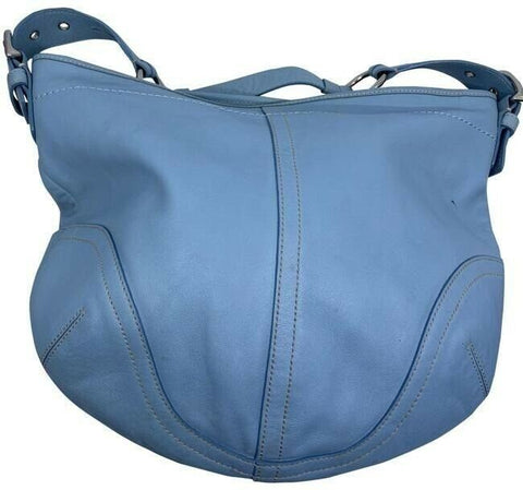 coach large light blue leather shoulder bag
