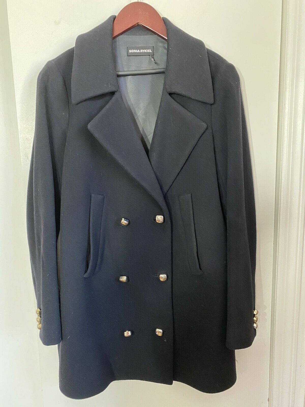 SONIA RYKIEL Black Wool Pea Coat Size 36/ Small