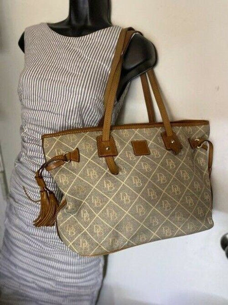 Dooney and Bourke shopping large gray brown fabric tote
