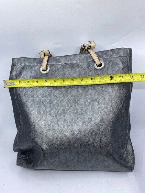 michael kors bag all over logo grey silver leather tote