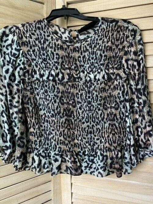 Nicole Miller Black Green Gray Small Msrp Blouse