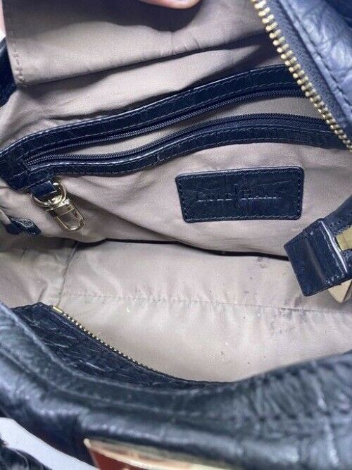 Cole Haan Croc Embossed Black Leather Shoulder Bag