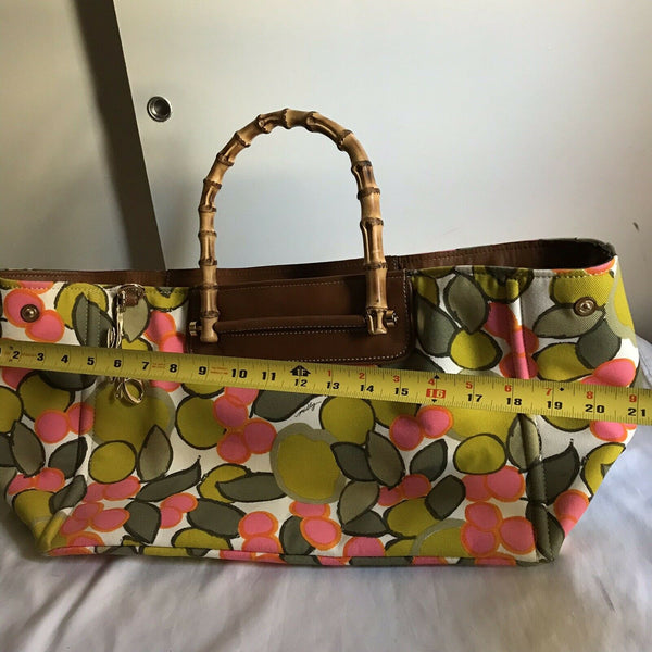 MILLY XL Printed Canvas Tote With Bamboo Handle