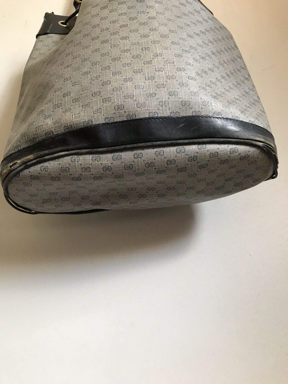 Gucci Vintage Large Navy Bucket Drawstring Monogram Logo Bag