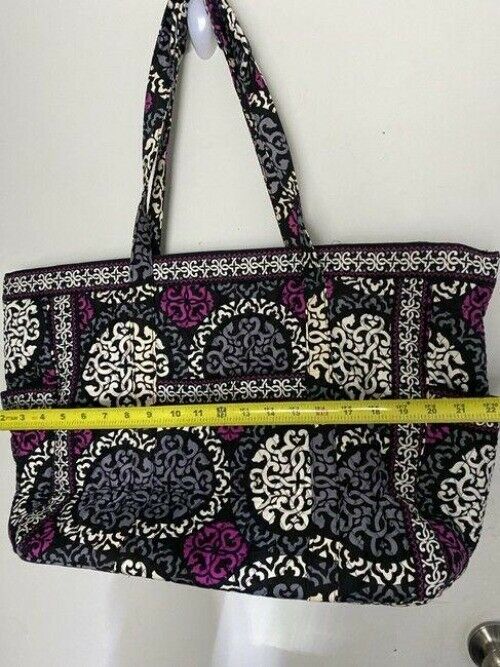 vera bradley bag quilted black purple white fabric tote