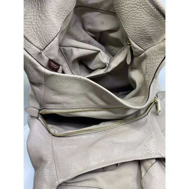 coach large eddie triple compartment beige leather shoulder bag