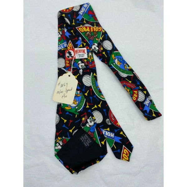 MICKEY MOUSE Disney Neck Tie Black Green Red Hand Made 100% Silk