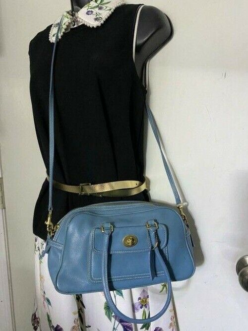 coach vintage medium blue leather cross body bag