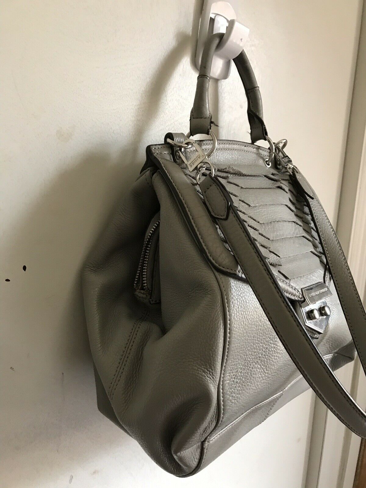Aimee Kestenberg Grey Flap Bag With Silver Metal Hardware