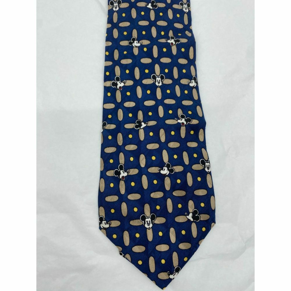 MICKEY MOUSE Disney Neck Tie Blue Tan Hand Made 100% Silk