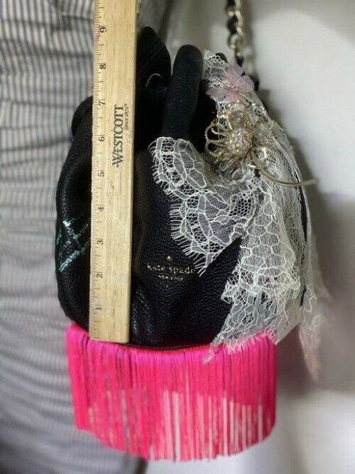 kate spade w hand shoulder customized by me w applique black pink shoulder bag