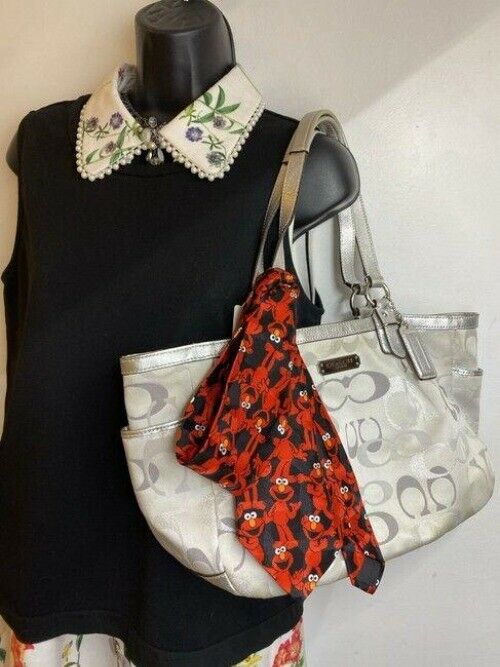 coach bag w w add on sesame street beige silver gray fabric tote