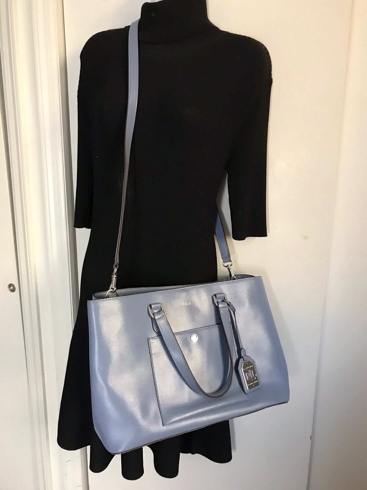 RALPH LAUREN BLUE Large  Leather Tote