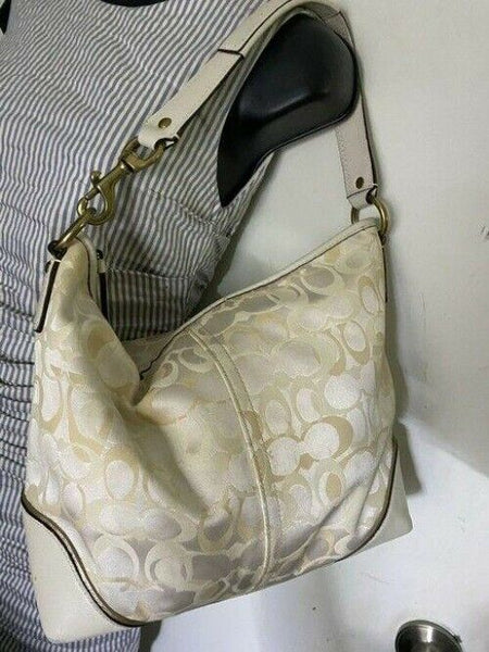 Coach Medium Tote Msrp Beige Silver Jacquard Fabric Shoulder Bag