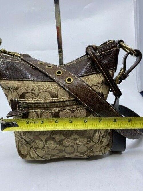 coach medium size brown beige jacquard fabric cross body bag