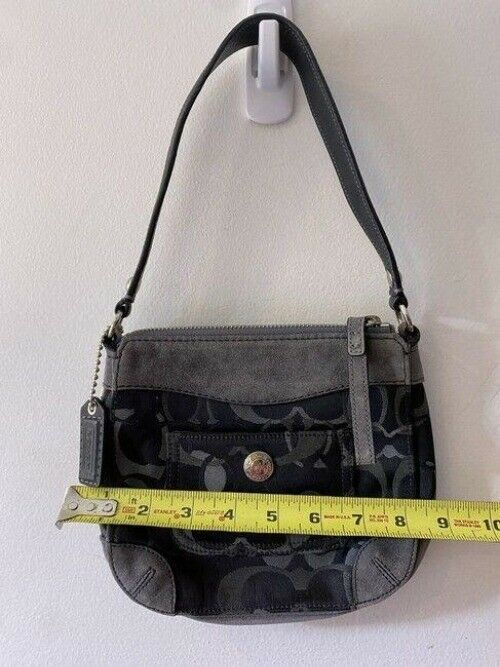 coach mini bag black gray fabric tote