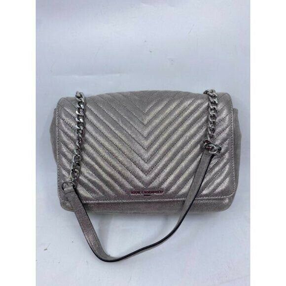 Karl Lagerfeld Gray Silver Leather Shoulder Bag