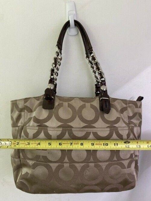 coach bag beige black fabric tote