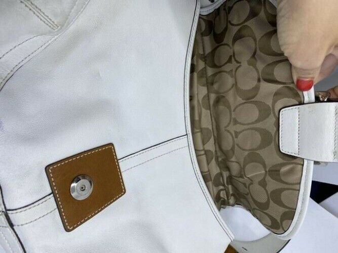 coach white brown leather shoulder bag