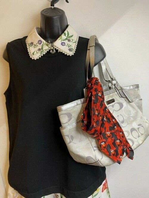 coach bag w w add on sesame street beige silver gray fabric tote