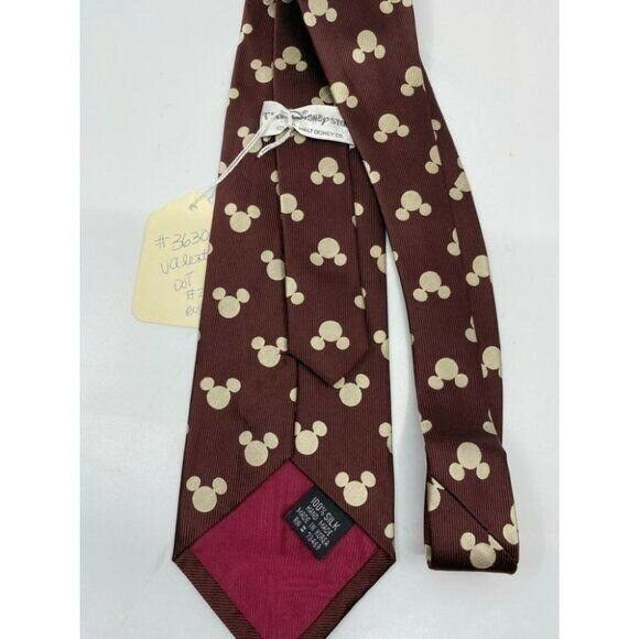 NWOT Disney Novelty Brown Beige Neck Tie 100% Silk