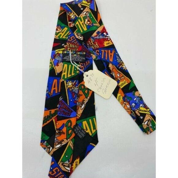 NWOT Looney Tunes Neck Tie Black Green Blue Silk