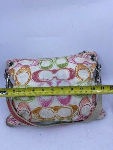 coach msrp white pink green fabric cross body bag