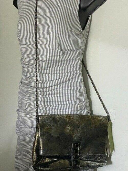 Nicole Miller Msrp Black Gold Leather Cross Body Bag