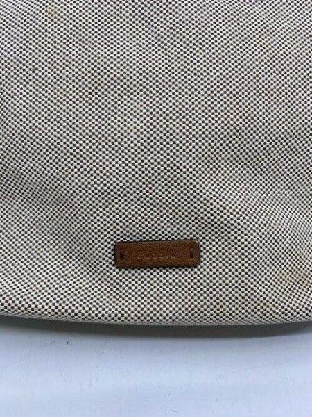 Fossil Tote Brown White Nylon Fabric Shoulder Bag