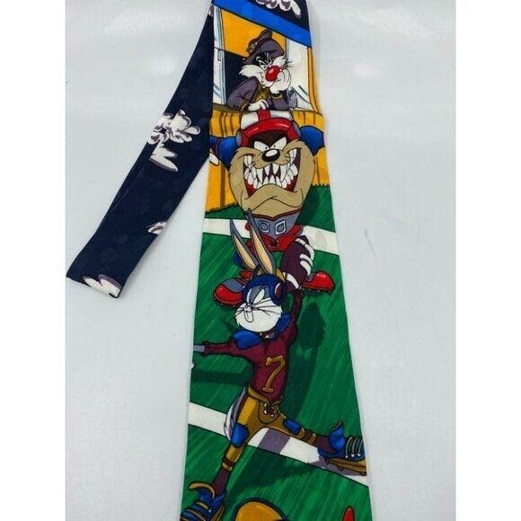 NWOT Looney Tunes Neck Tie Blue Green White Silk