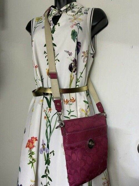 coach small purple beige fabric cross body bag