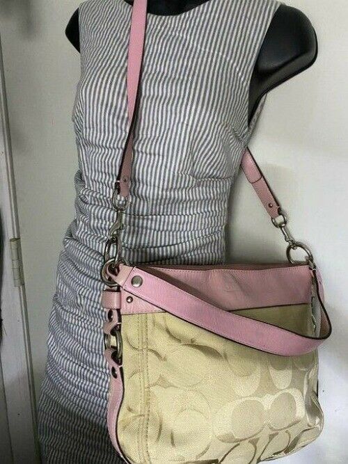 Coach Pink Beige Fabric Cross Body Bag