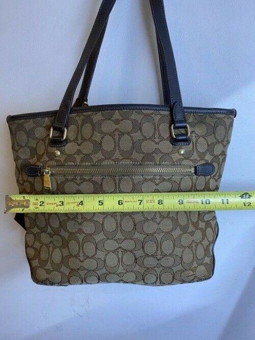 coach w all over logo w add on pooh beige brown jacquard fabric tote