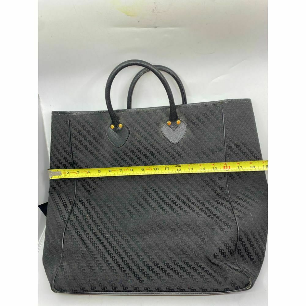 GUCCI XL Vintage Tote Bag Black Jacquard Fabric w/ Leather Trim