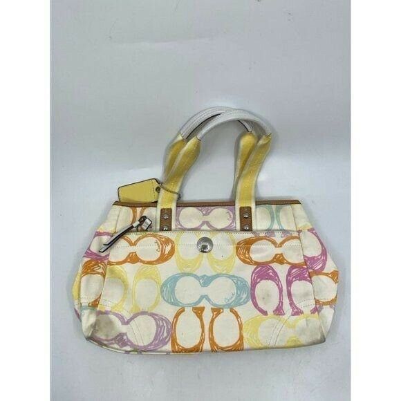 Coach Women's White Yellow Medium Fabric Tote Bag