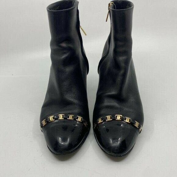 Msrp$730 SALVATORE FERRAGAMO Booties W/ Gold signa
