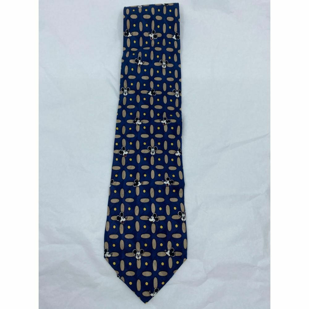 MICKEY MOUSE Disney Neck Tie Blue Tan Hand Made 100% Silk