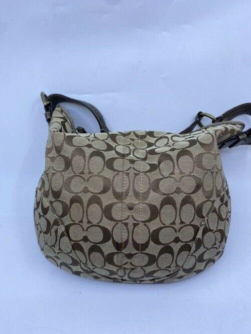 coach mini bag brown beige fabric tote