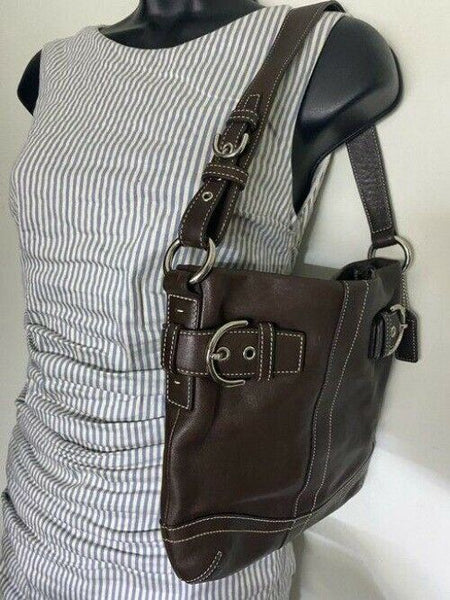 coach medium bag handbag brown leather shoulder bag