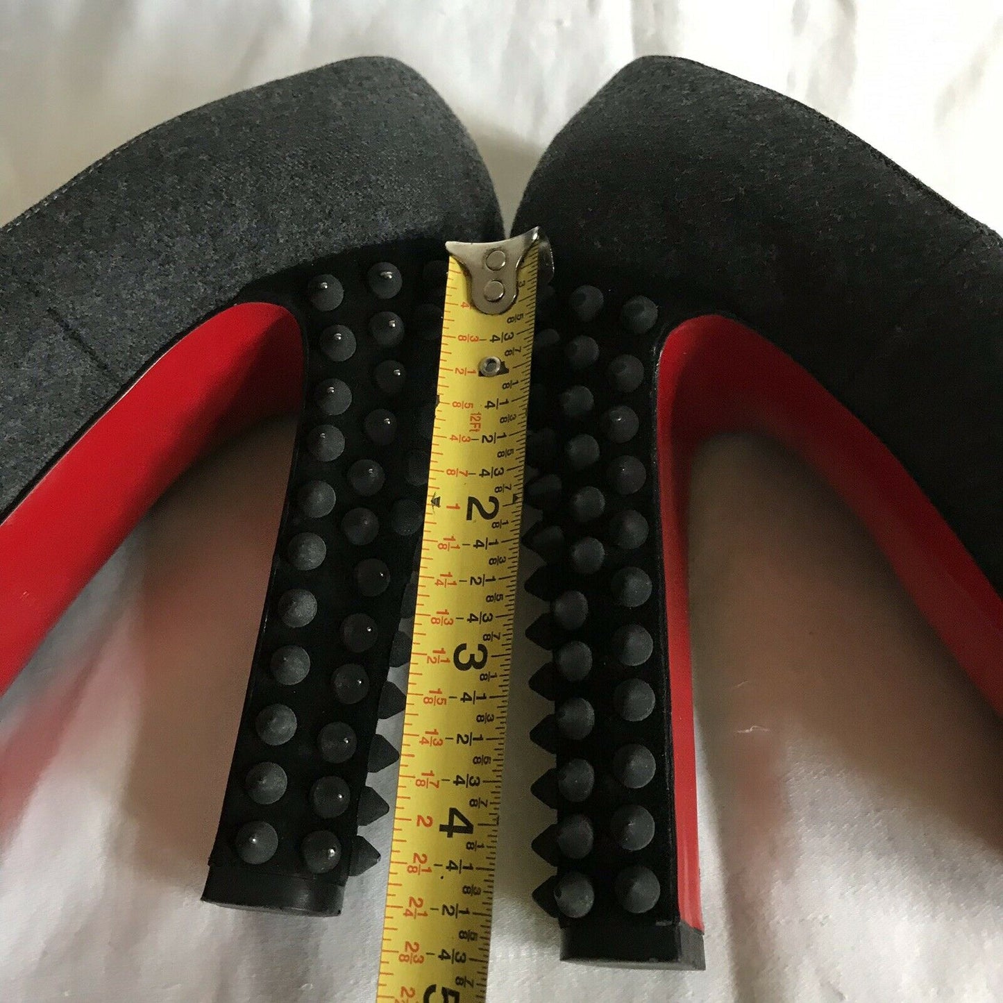 CHRISTIAN LOUBOUTIN Grey Denim Classic Pumps W/ Heel Spikes On Heels 36.5