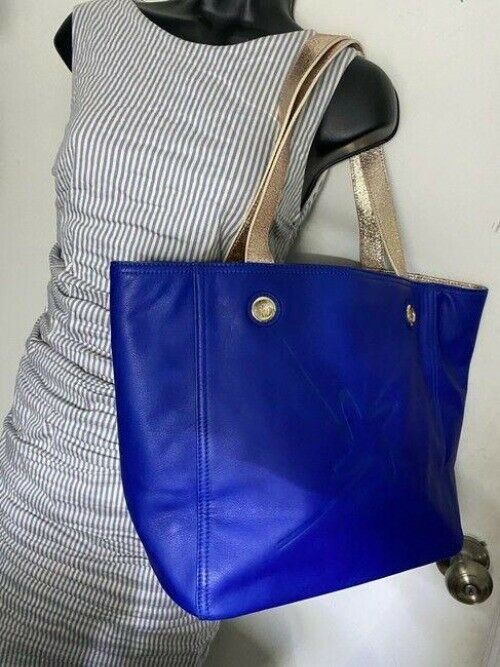 Nicole Miller Shopping Nwot Msrp Blue Leather Tote