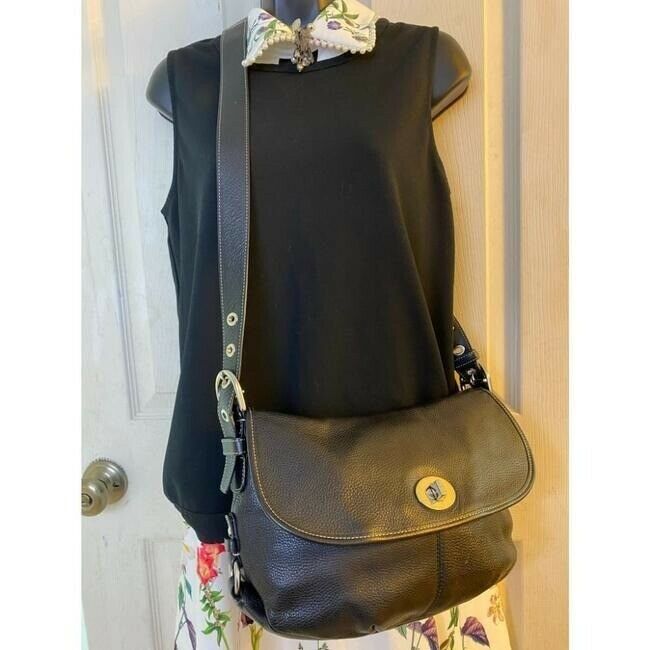 coach medium w adjustable strap black leather cross body bag