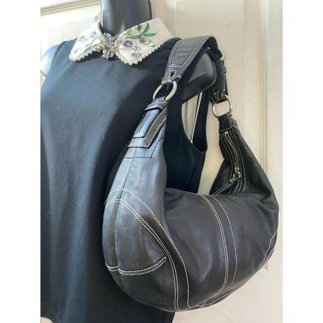 Coach Large Black Leather Hobo Bag